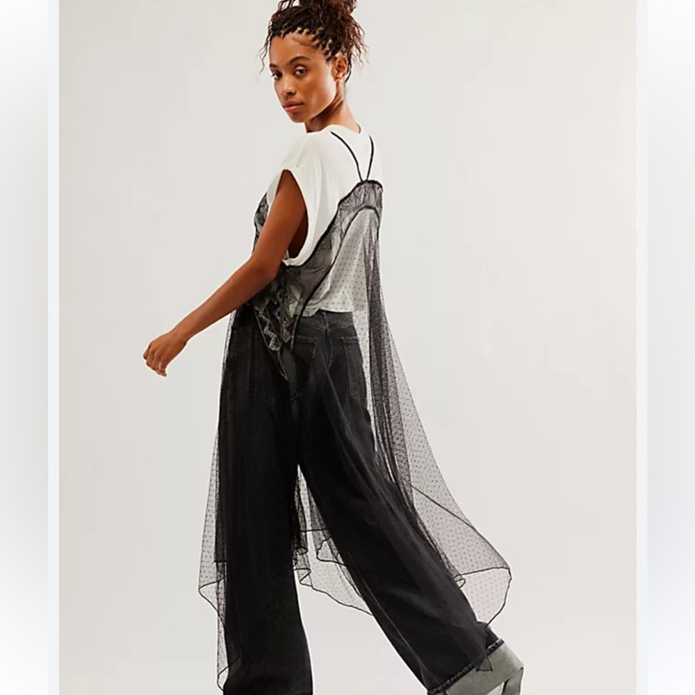 Free People Siren Tulle Embellished lace Layer Twofer Tee Shirt Maxi Top - Picture 2 of 6